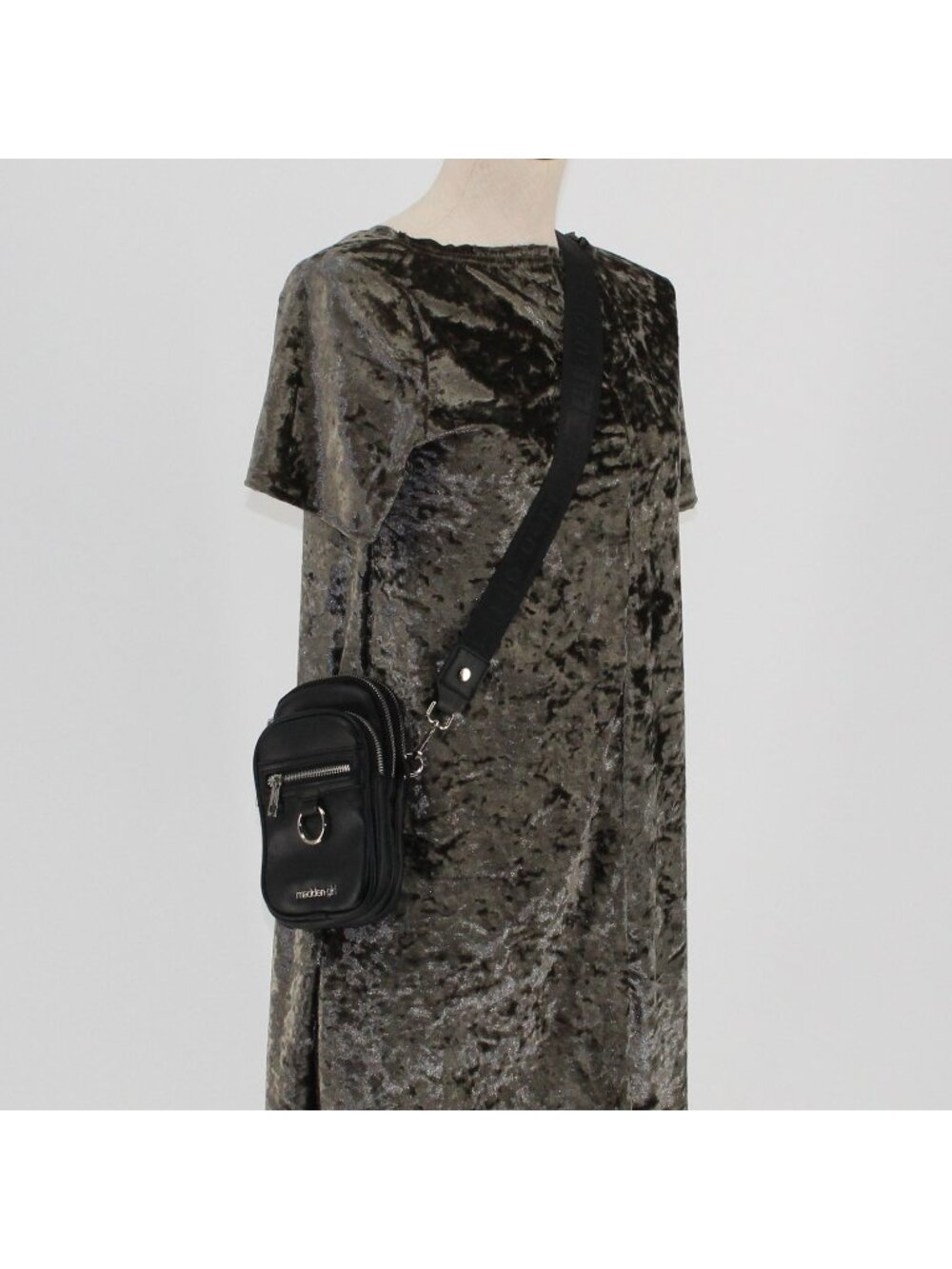Madison Girl Black Faux Leather Crossbody Bag With Adjustable Strap & Multiple Z
